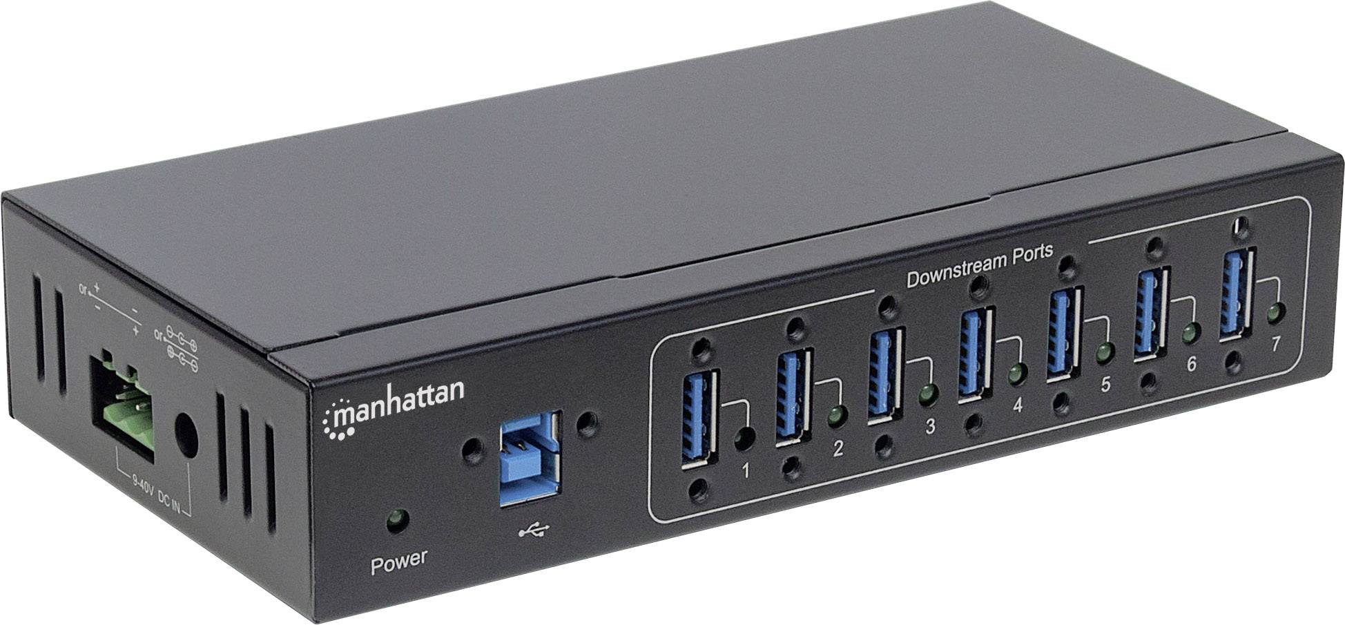 Manhattan 164405 164405 USB-hub 7 poorten USB-A USB 3.0 5 GBit/s Met metalen behuizing, Voor industriële toepassingen, V