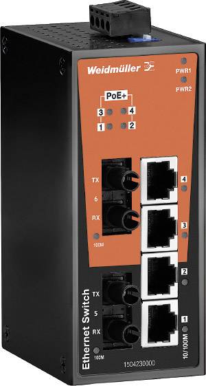 Weidmüller 1504240000 IE-SW-BL06T-4POE-2ST Industrial Ethernet Switch 10 / 100 MBit/s PoE-functie