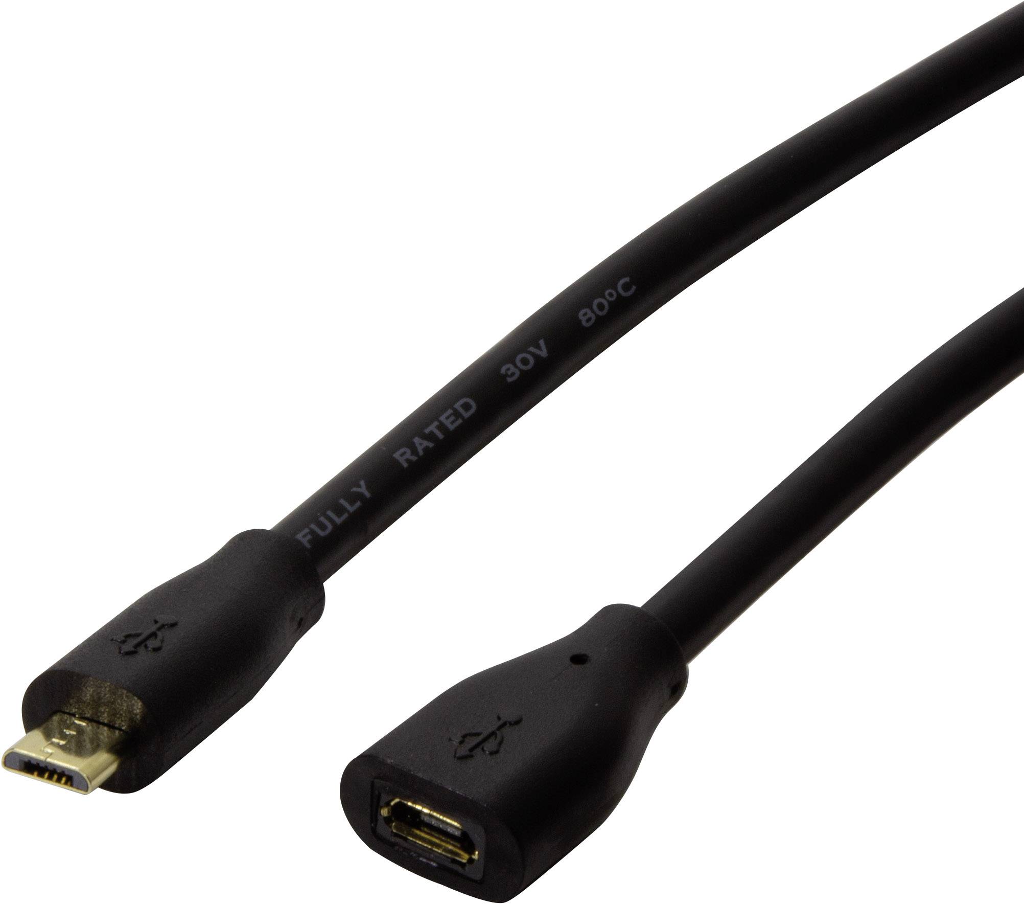 LogiLink CU0124 USB-kabel USB 2.0 USB-micro-B stekker, USB-micro-B bus 3.00 m Zwart