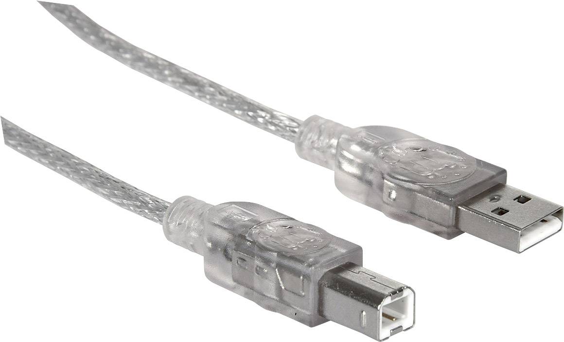 Manhattan 333405 USB-kabel USB 2.0 USB-A stekker, USB-B stekker 1.80 m Zilver