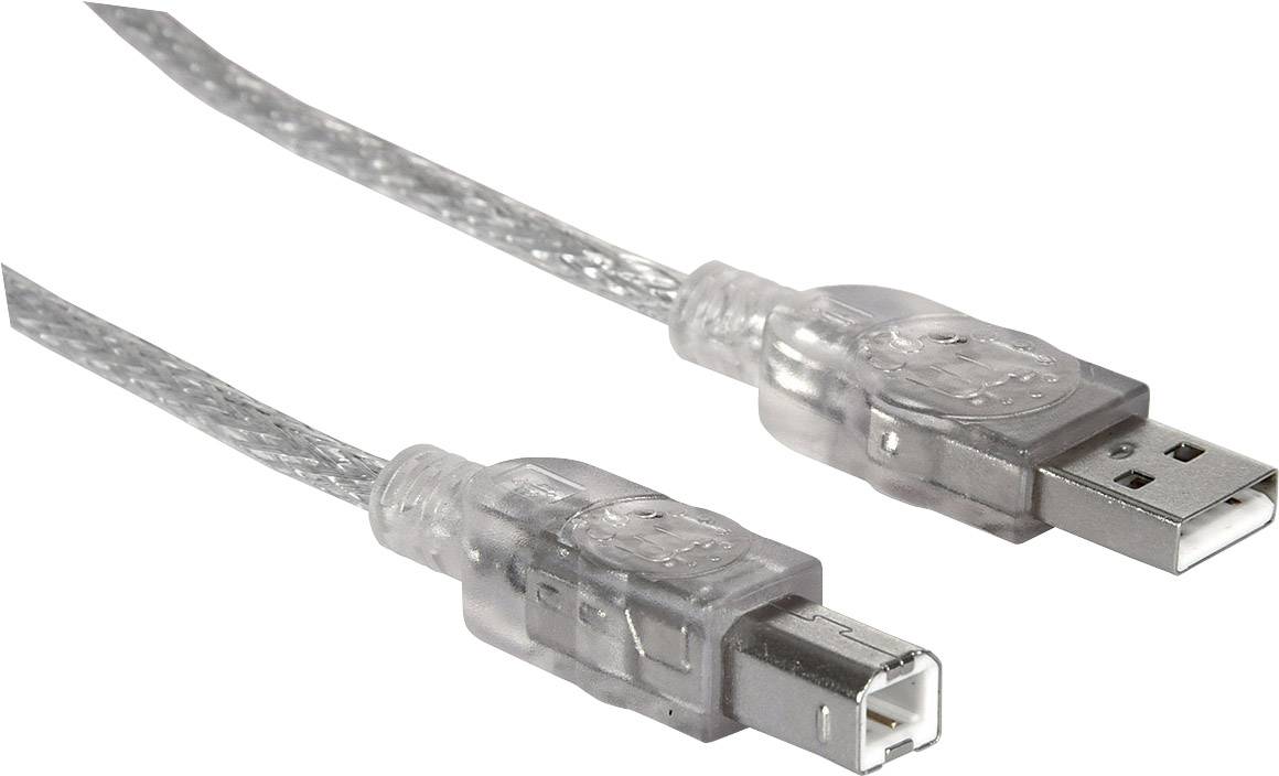 Manhattan USB-kabel USB 2.0 USB-A stekker, USB-B stekker 3.00 m Zilver 340458