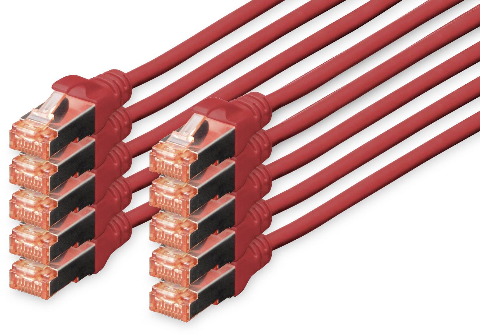 Digitus DK-1644-0025-R-10 RJ45 Netwerkkabel, patchkabel CAT 6 S/FTP 0.25 m Rood Folie afscherming, Afscherming totaal, A