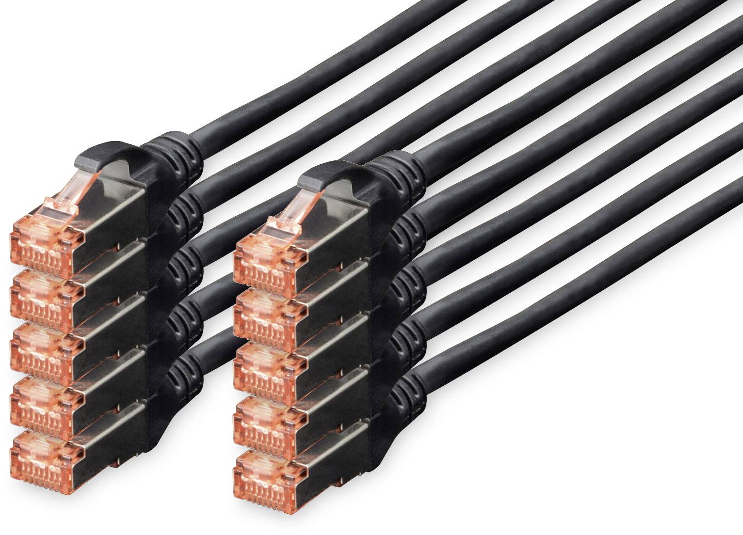 Digitus DK-1644-0025-BL-10 RJ45 Netwerkkabel, patchkabel CAT 6 S/FTP 0.25 m Zwart Folie afscherming, Afscherming totaal,