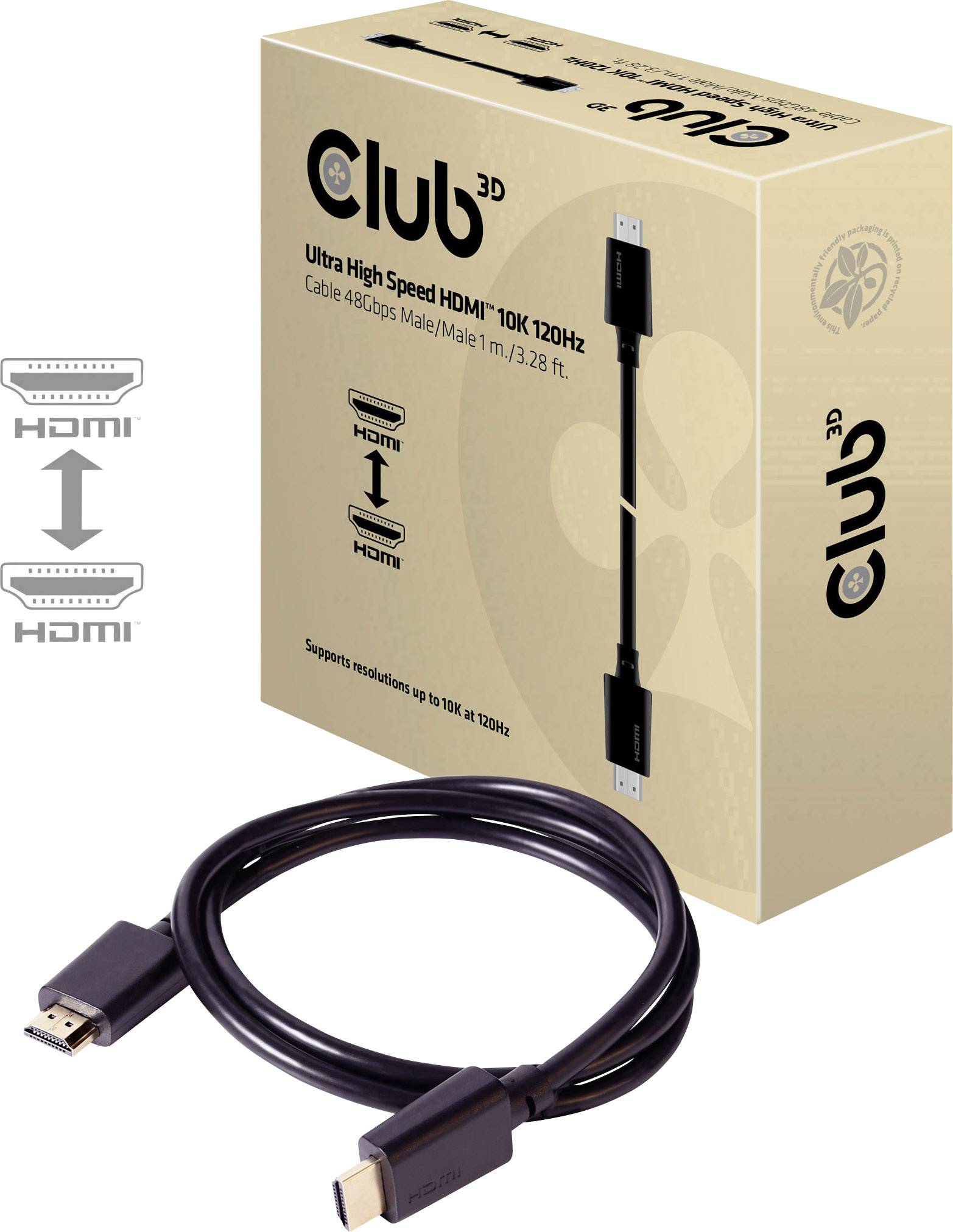 club3D CAC-1371 HDMI-kabel HDMI Aansluitkabel HDMI-A-stekker, HDMI-A-stekker 1.00 m Zwart 10K UHD, 8K UHD