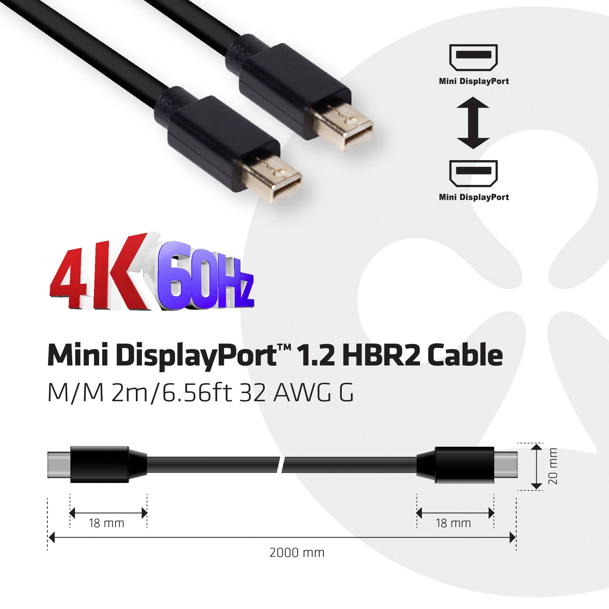 club3D Mini-displayport Aansluitkabel Mini DisplayPort-stekker, Mini DisplayPort-stekker 2.00 m Zwart CAC-2161 Vlambeste