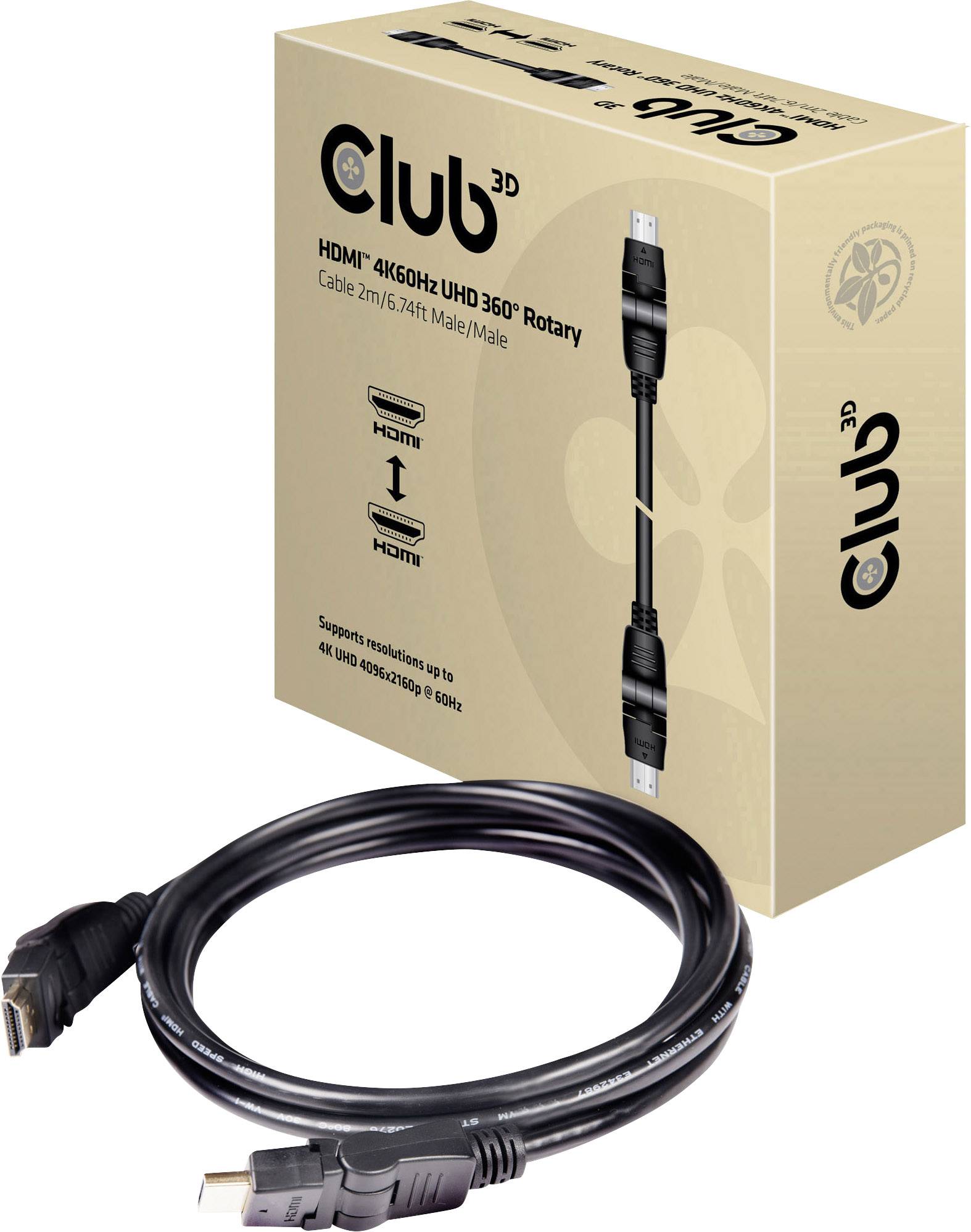 club3D HDMI Aansluitkabel HDMI-A-stekker, HDMI-A-stekker 2.00 m Zwart CAC-1360 4K UHD, Vlambestendig HDMI-kabel