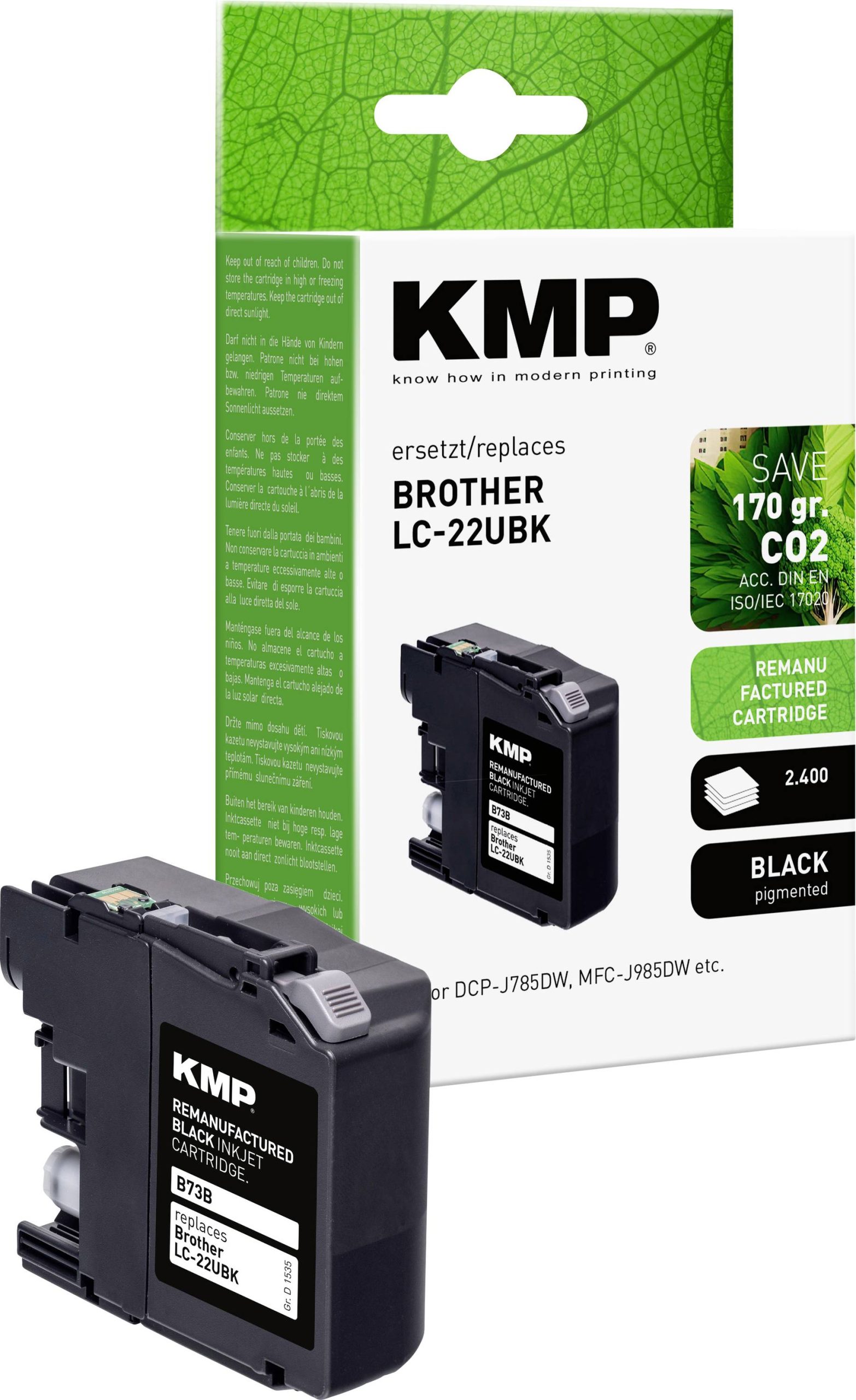 KMP Inktcartridge vervangt Brother LC-22UBK Compatibel Zwart B73B 1535,4001
