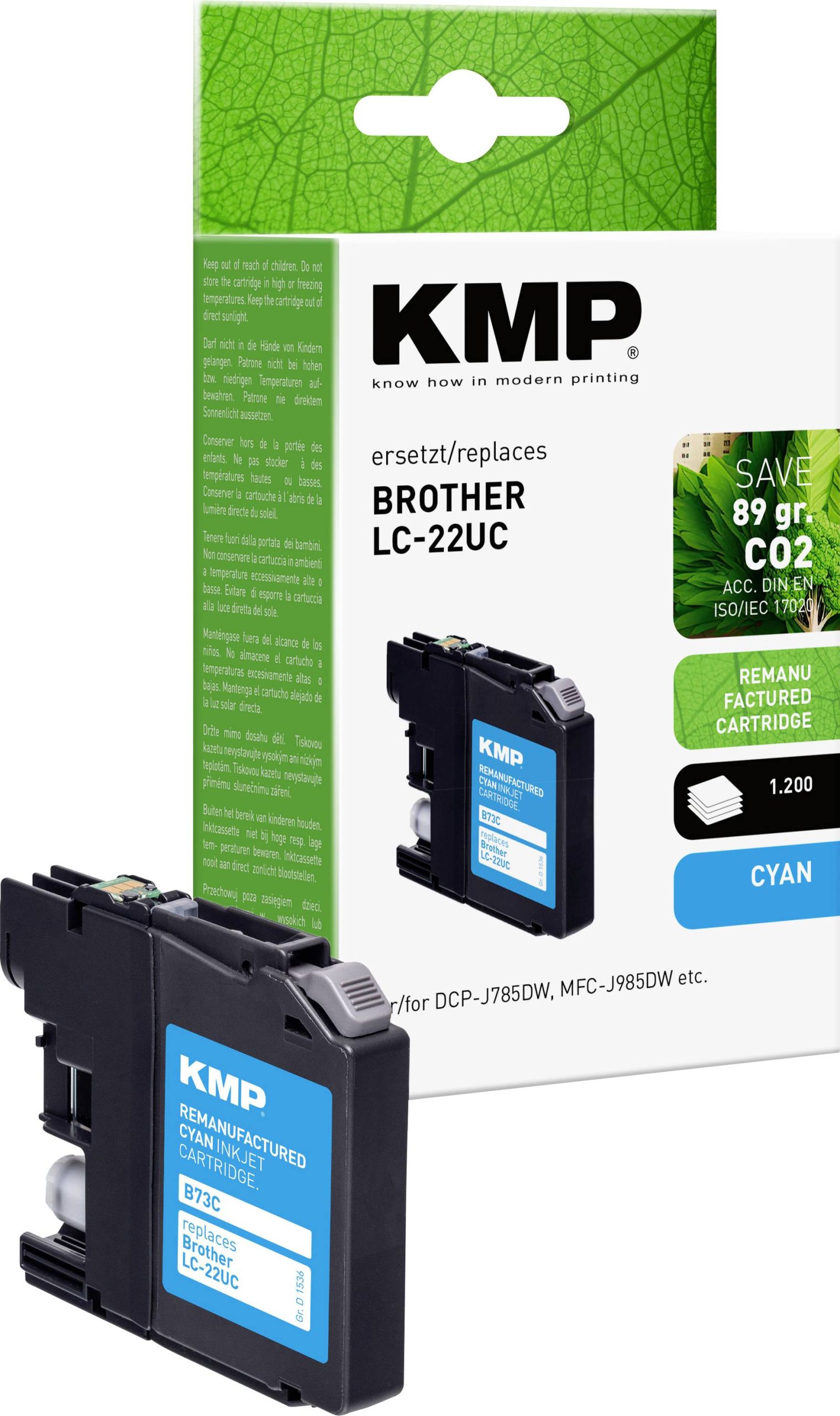 KMP Inktcartridge vervangt Brother LC-22UC Compatibel Cyaan B73C 1536,4003