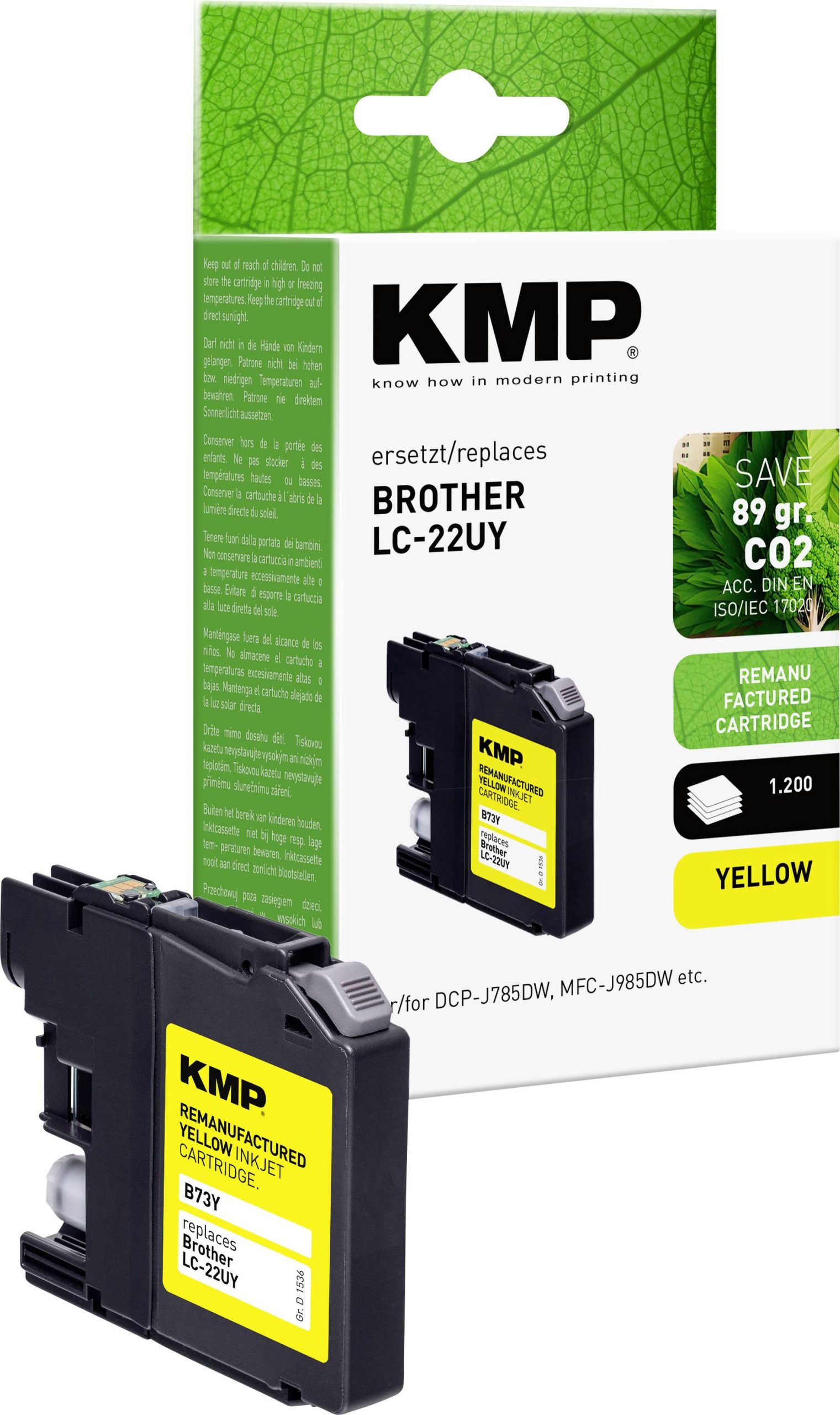 KMP Inktcartridge vervangt Brother LC-22UY Compatibel Geel B73Y 1536,4009