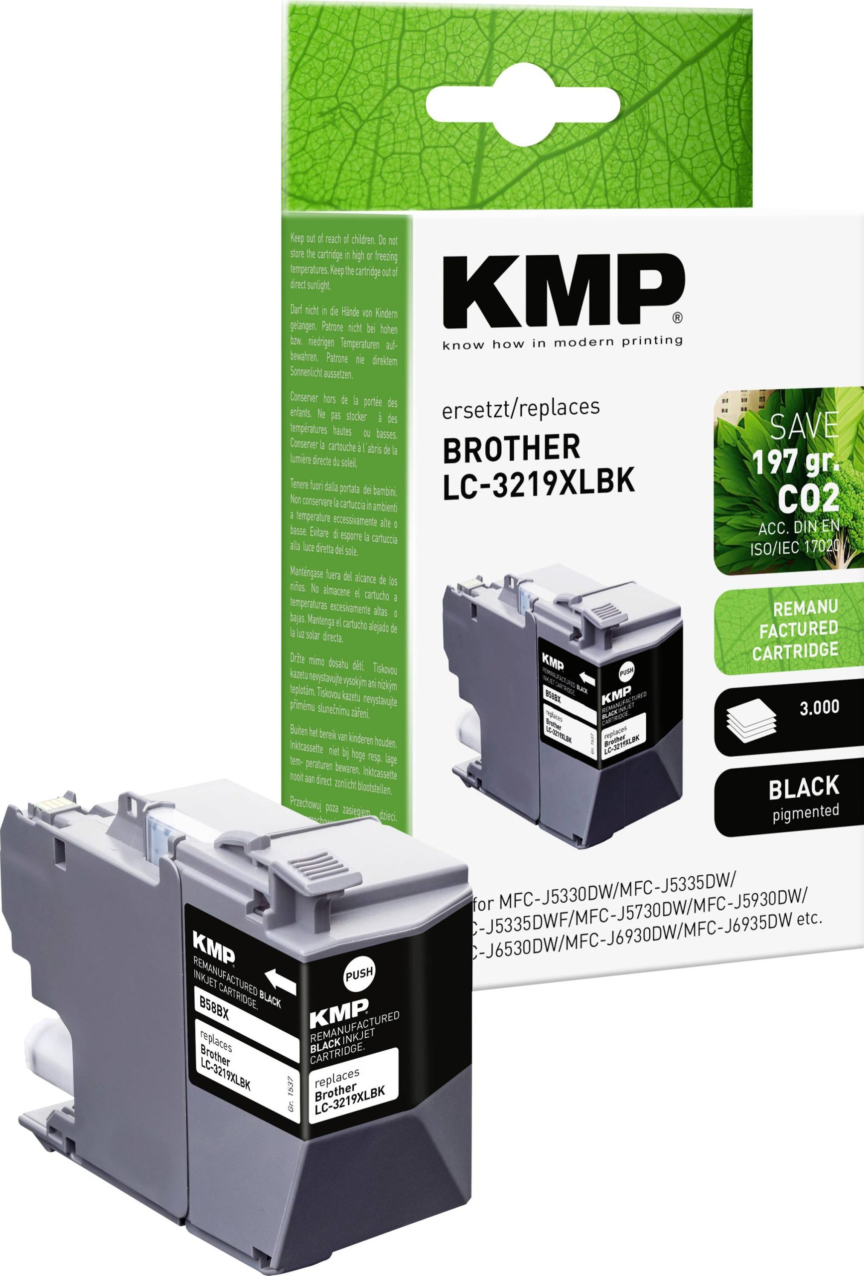 KMP Inktcartridge vervangt Brother LC-3219XLBK Compatibel Zwart B58BX 1537,4001