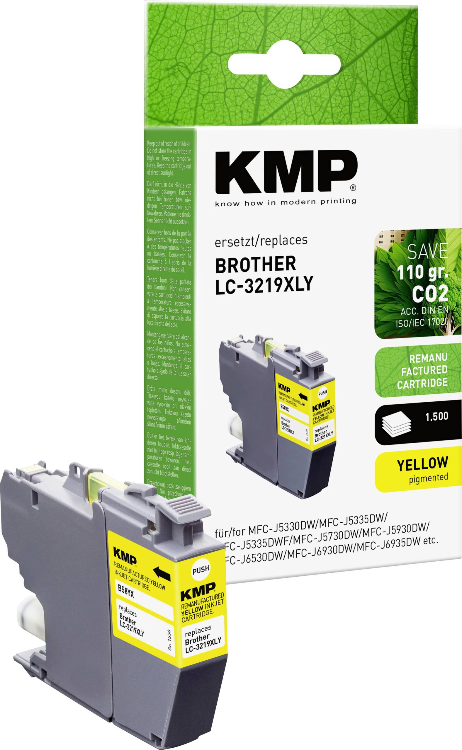 KMP Inktcartridge vervangt Brother LC-3219XLY Compatibel Geel B58YX 1538,4009