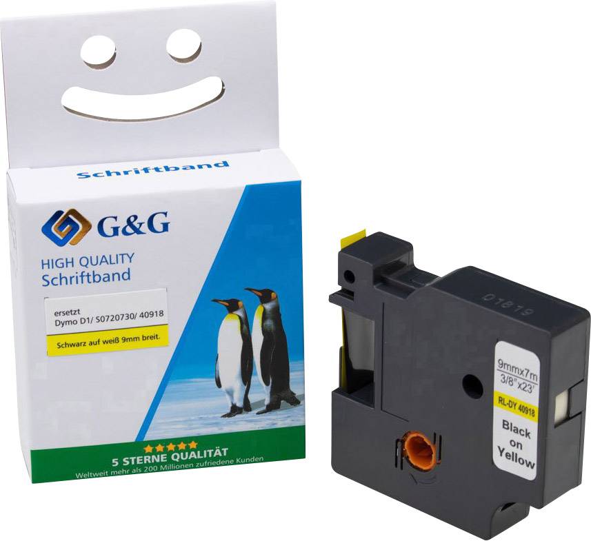 G&G 15567 Compatibel vervangt DYMO 40918 Tapekleur: Geel Tekstkleur: Zwart 9 mm 7 m