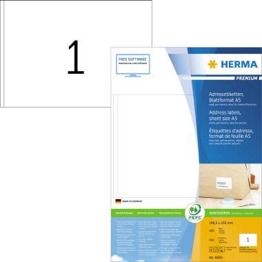 Herma 8690 Adresetiketten 148.5 x 205 mm Papier Wit 400 stuk(s) Inkjet, Laser (zwart/wit), Laser (kleur), Kopiëren (zwar