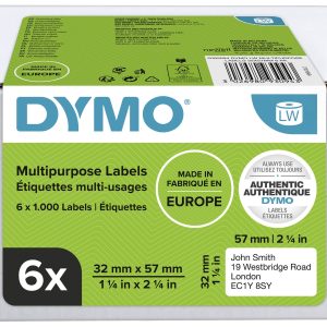 DYMO 2093094 Rol met etiketten 57 x 32 mm Papier Wit 6000 stuk(s) Permanent hechtend Universele etiketten