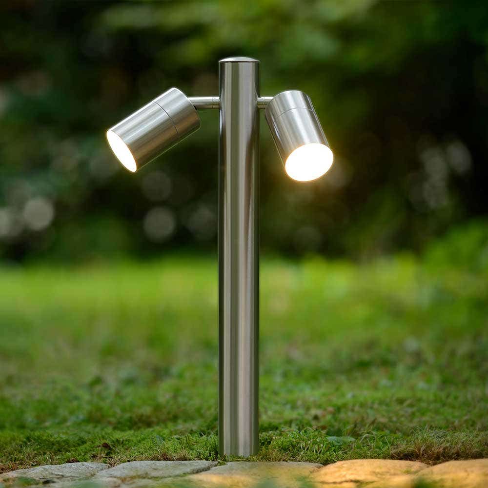 Lucide ARNE-LED – Sokkellamp Buiten – Ø 6,3 cm – LED – GU10 – 2x5W 2700K – IP44 – Mat chroom